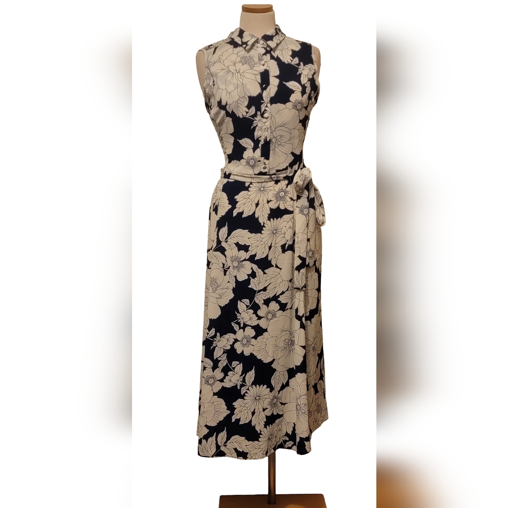 London Style Collection Floral Button Belted Midi Dress